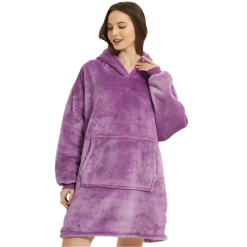 Oversized Fleece Hoodie Blanket – Ultra-Soft Winter Pullover with Long Flannel Sleeves