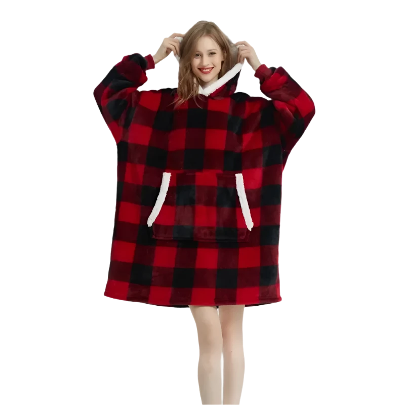 Oversized Fleece Hoodie Blanket – Ultra-Soft Winter Pullover with Long Flannel Sleeves